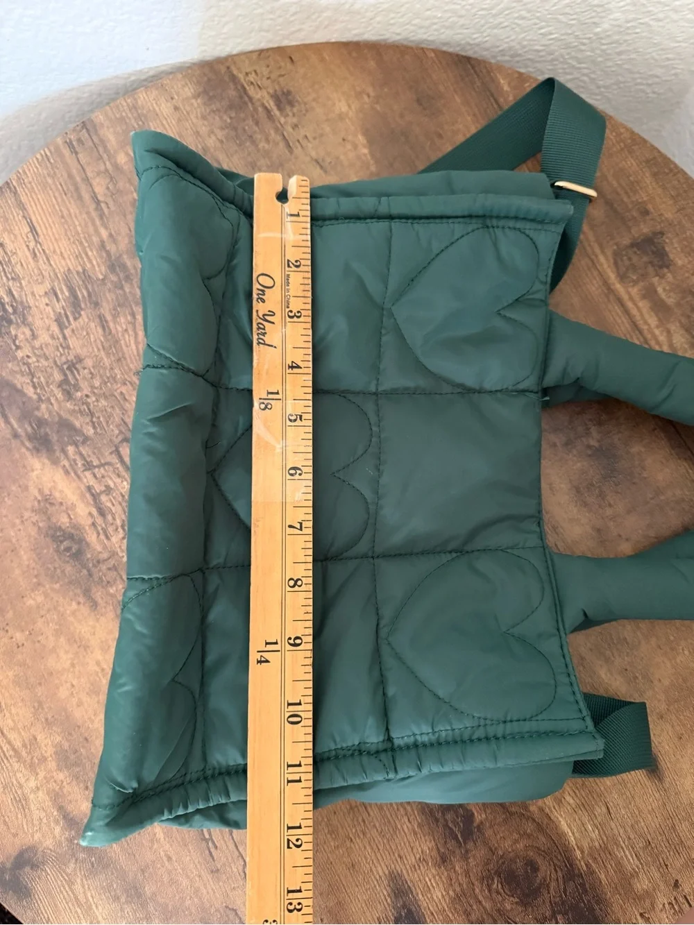 Like Dreams Quilted Puffer Heart Embossed Tote Shoulder Bag Deep Forest Green